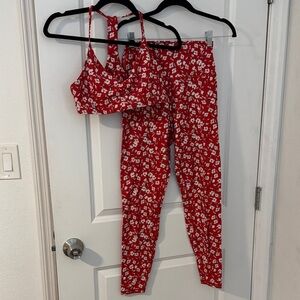 Spiritual Gangster Red and White Floral Set SIZE MEDIUM